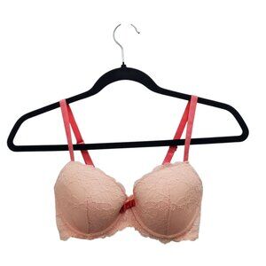 Affinitas Intimates Peach‎ Melon Lace Push Up Demi Underwire Bra Size US 36B